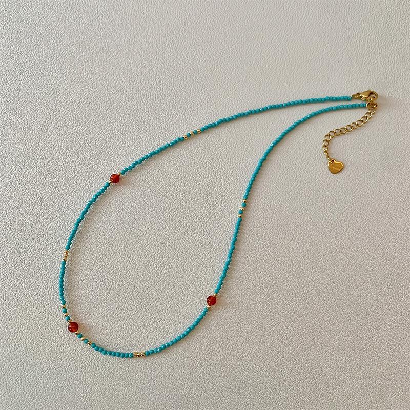 Оптимизировать бирюзовые стеклянные бусины бисерное ожерелье изысканная мода универсальный высокое чувство темперамента нишевый дизайн персонализированные изделия