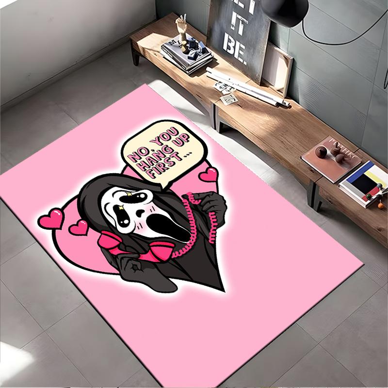 Romantic Ghost Face on Phone Rug Non-slip rug suitable for living room and bedroom sofas.