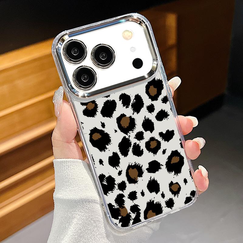 Чехол для телефона с леопардовым принтом для iPhone 17 Pro Max С покрытием Рамка для камеры Прозрачный Мягкий чехол для iPhone 16 15 14 13 Pro Max 11 16E 17E