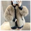 Меховая куртка женская искусственный мех лисы искусственная кожа сращивание 2024 зима новая короткая версия утолщенное плюшевое пальто