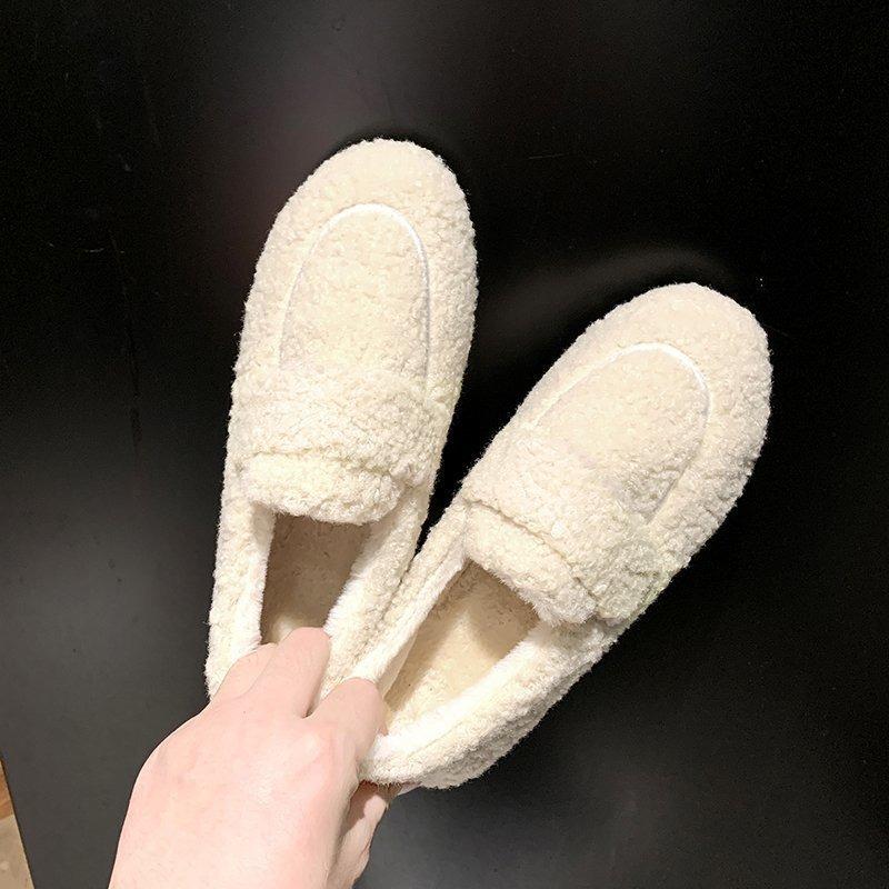 Осенне-зимние новые женские туфли Bean Shoes из плюша и хлопка с толстой подошвой