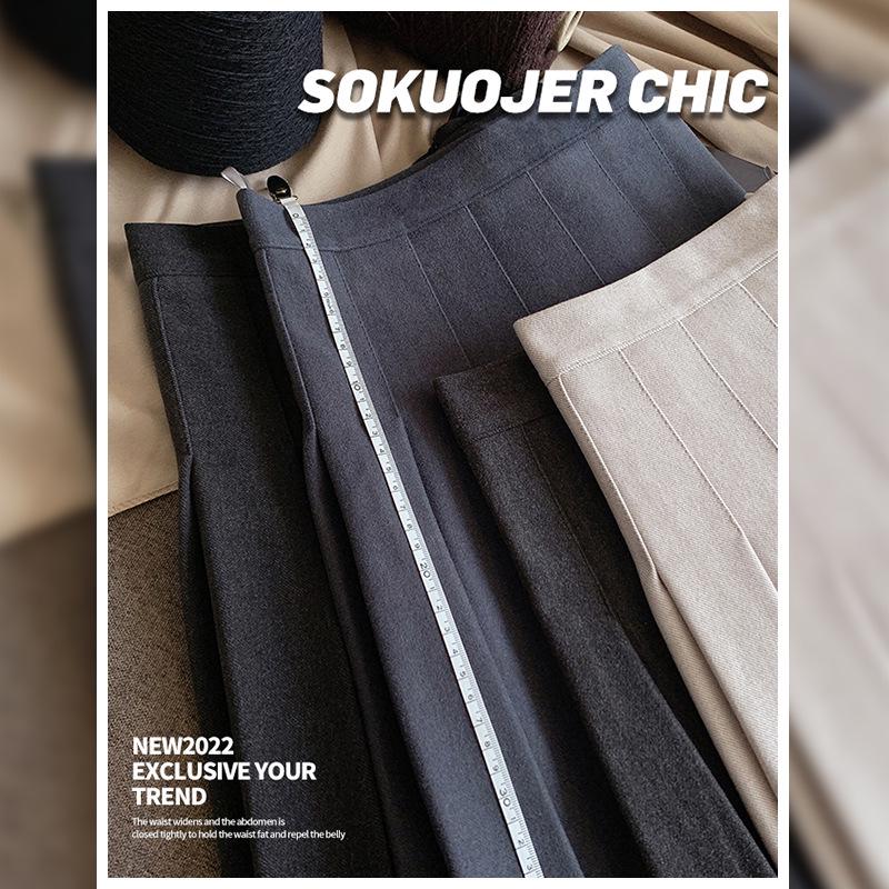 Женская высококачественная черная юбка А-силуэта плиссе из смесовой шерсти - Плотная, с высокой посадкой, стройнящая, большого размера, короткой длины для осени и зимы.