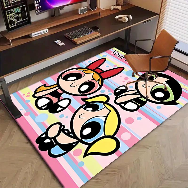 Powerpuff Design Area Rug Personalized Name- Non-Slip, Soft & Cozy Floor Mat for Living Room, Office - Indoor/Outdoor Carpet