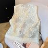 Women's Summer Organza Vest: Embroidered Sequins, Pearl Buttons, Sleeveless National Style