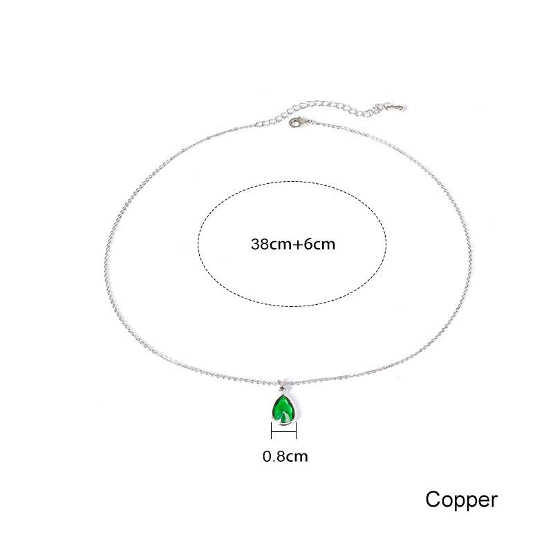 Ins Fashion Ancient Style Retro Pear-shaped Water Droplet Pendant Necklace for Women Green Crystal Glass Jewelry