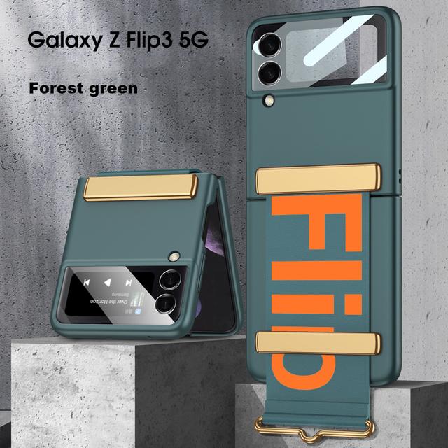Чехол для Z Flip3 с ремешком для камеры, защитный чехол для стекла для Samsung Galaxy Z Flip3 5g, чехол-браслет, пластиковая задняя крышка для ПК