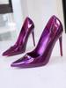 Модные новые фиолетовые лаковые туфли-лодочки на тонком высоком каблуке, с мелким вырезом, сексуальный кроссдрессинг, большой размер 12 см