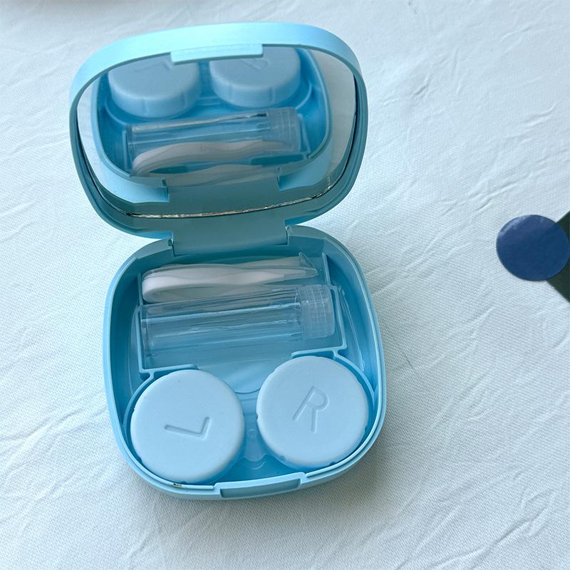 1pcs Mini Square Contact Lens Case with Mirror for Women Colored Lens Box Solid Color Eye Care Container Cute Travel Kits