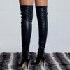 Fashion Sexy Thigh High Over The Knee Leather Boots for Womens Pointed Toe 11.5cm High Heels Stiletto Autumn Winter Boots Black Shoe