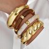 4 шт. Винтажный Минималистичный Элегантный Коричневый Смоляной Эластичный Набор Браслетов Золотистого Цвета Гладкие Раскрывающиеся Браслеты Для Женщин Ежедневные Праздничные Украшения