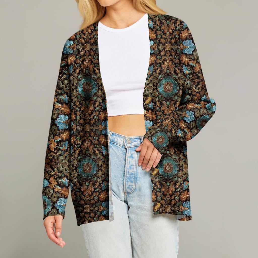 Женский модный кардиган с длинным рукавом, V-образным вырезом, на пуговицах, свободного кроя, с рождественским принтом