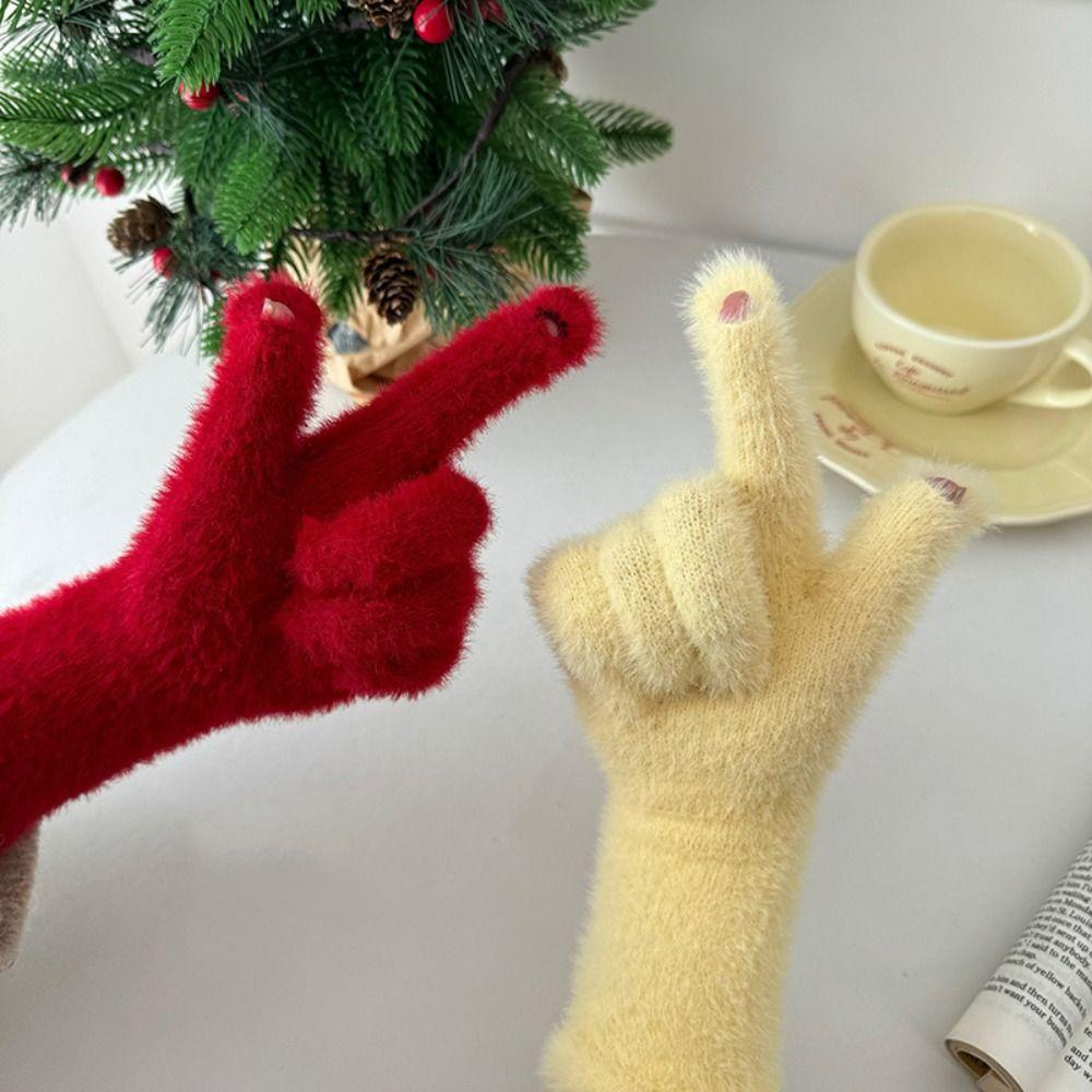 Korean Style Warm Gloves Touchscreen Full Finger Mittens High Quality Winter Knitted Gloves Women