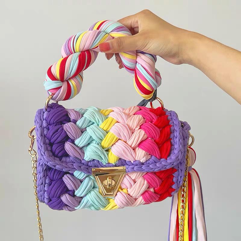 Hyuna Fashionable Korean-Japanese Crochet Chain Crossbody Bag - Versatile Handmade Colorful Bag