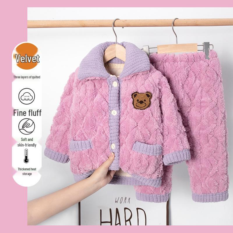 Зимний детский стеганый фланелевый пижамный комплект с флисовой подкладкой для мальчиков, девочек и малышей, семейный matching set