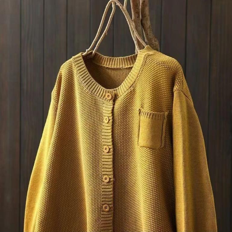 Вязаный кардиган-жакет для женщин на осень, ретро и художественный, свободный свитер-кардиган, повседневный свитер-жакет с длинным рукавом