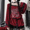 Little Rabbit Assassin: Punk Off-Shoulder Embroidered Black & Red Striped Long-Sleeved Top