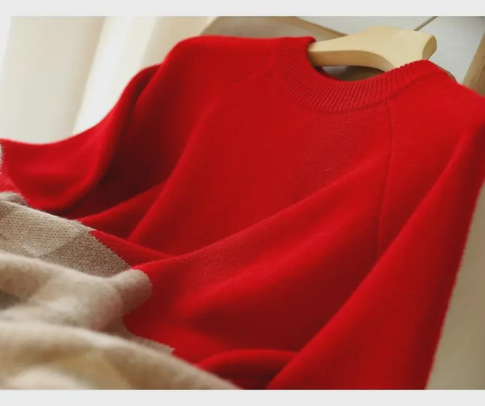 Женский свободный свитер-пуловер с красным ромбом, круглый вырез, тренд осени/зимы 2024 года