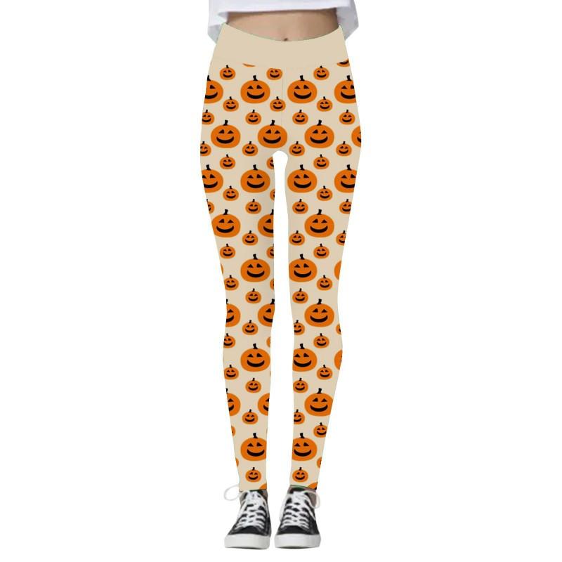 Halloween Womens Yoga Pants 3D Print Pumpkin Skeleton Slim Fit Stretch Workout Leggings