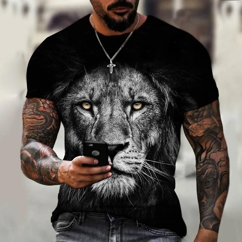 Mens Breathable Quick-Dry Short Sleeve T-Shirt With 3D Digital Print Loose Fit Cotton-Blend Sports