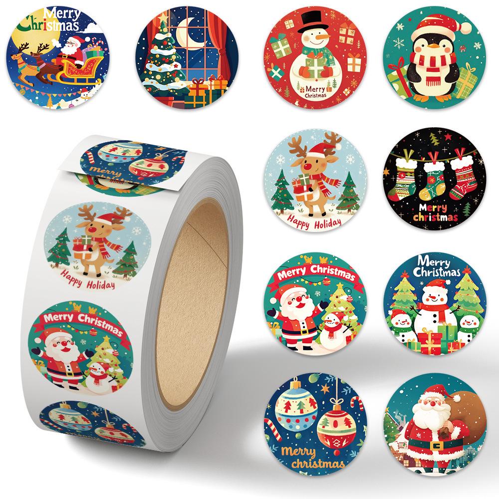 Cartoon Holiday Gift Sealing Stickers - 500 Self-Adhesive Journal Stickers per Roll