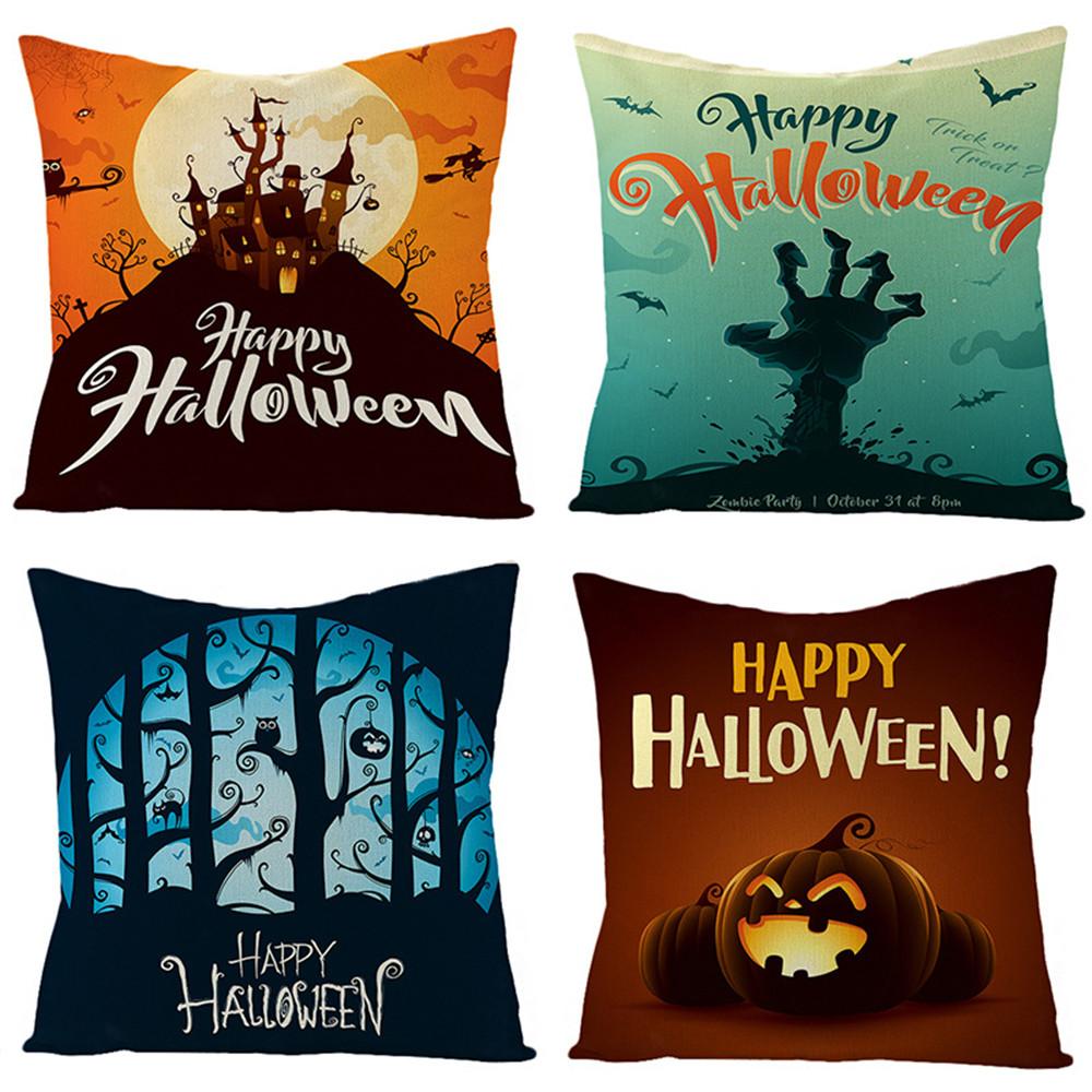 Halloween Night Castle Pumpkin Lantern Series Pillow Case Linen Home Decor Fabric Sofa Pillowcase Comfortable Car Cushion Cover
