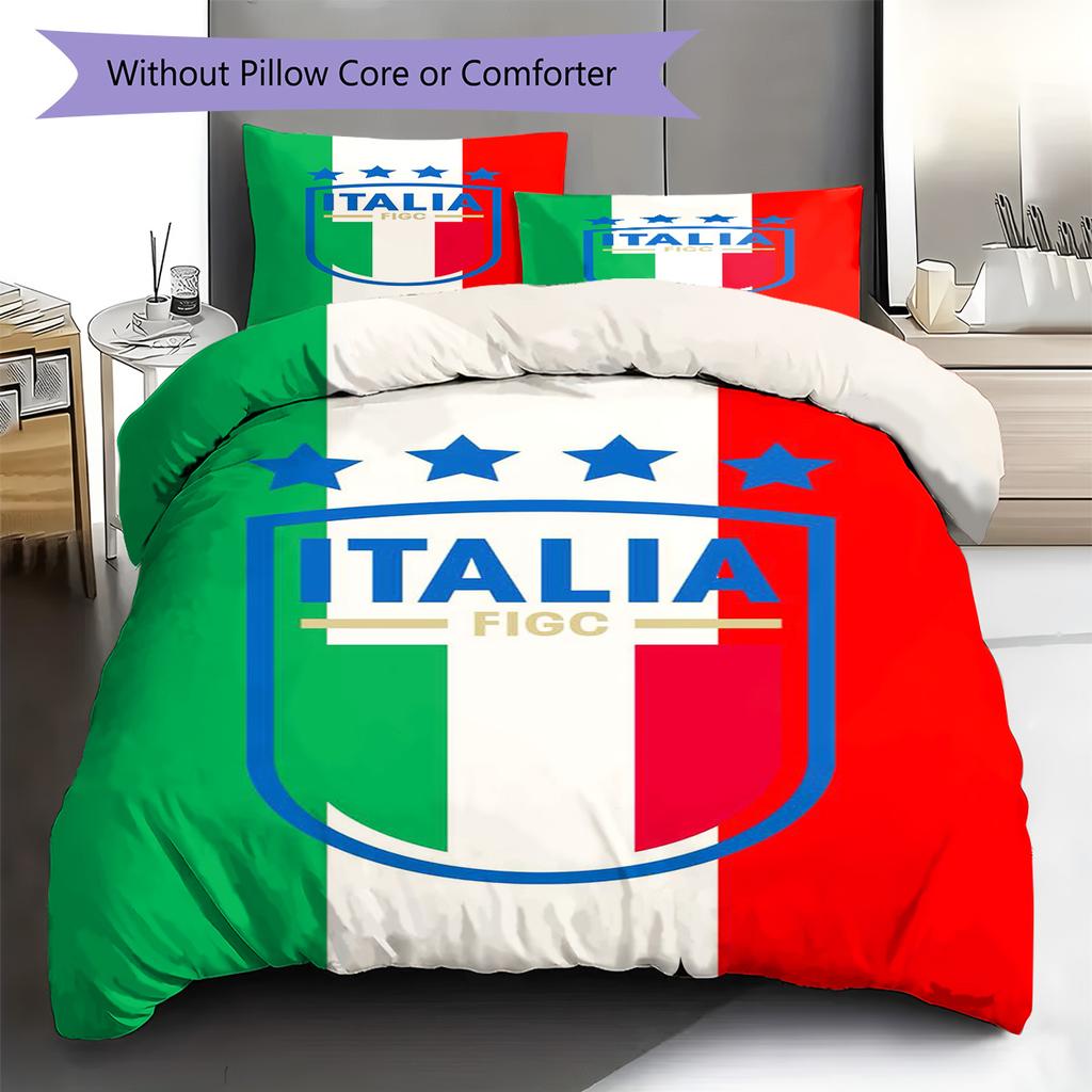 Italy National Football Pattern Bedding Set Quilt Cover Pillowcase Home Decor Gift (1 * duvet cover + 2 * pillowcase, without core)
