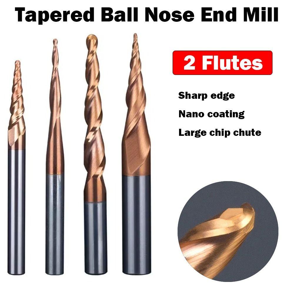 Solid Carbide Tapered Ball Nose End Mill Spiral Engraving Router Bits CNC Carving Bit Woodworking