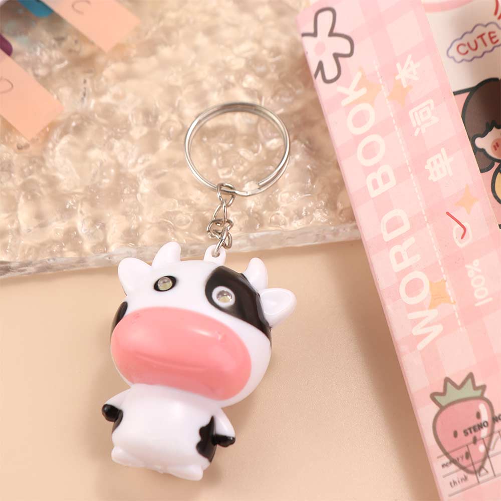 Cartoon Cow Sound Light Fidget Keychain Mini LED Eyes Cow Pendant Daily Decor