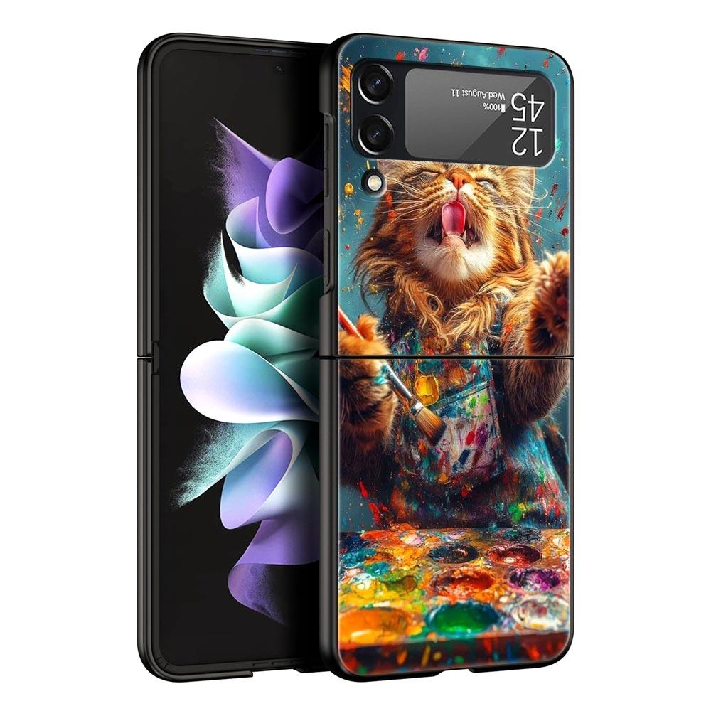 Милый кот Жесткий ПК Чехол для Телефона Для Samsung Galaxy Z Flip 7 6 5 4 Черный Чехол Для Galaxy Z Flip 3 Складной Fundas Чехол Capas Сумки