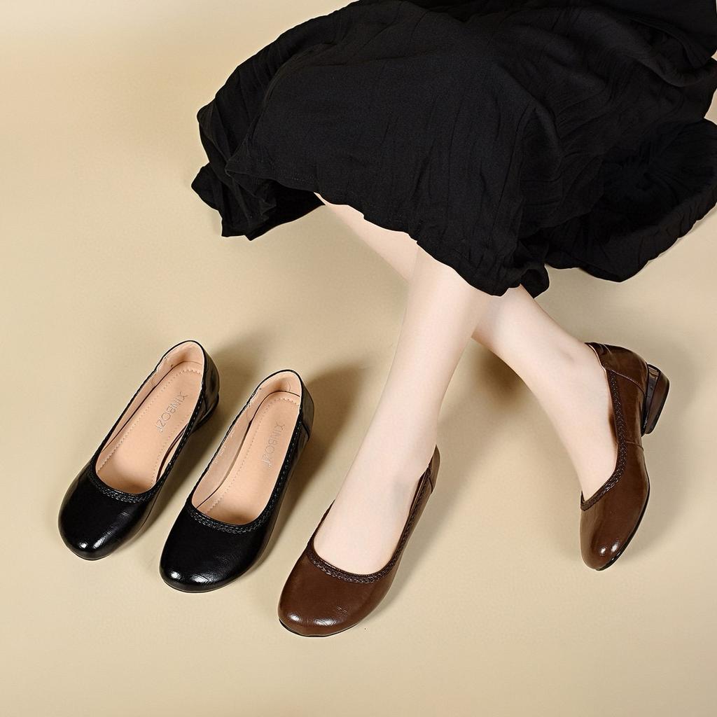 Женские осенние новые туфли с плетеным верхом и мыском в форме манго, удобные туфли на низком каблуке для ленивых, женские балетки