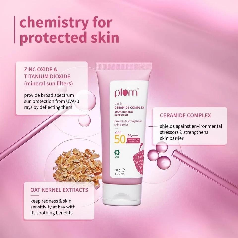 Plum Oat & Ceramide Complex100% Mineral Sunscreen | SPF 50 PA+++ | 50g