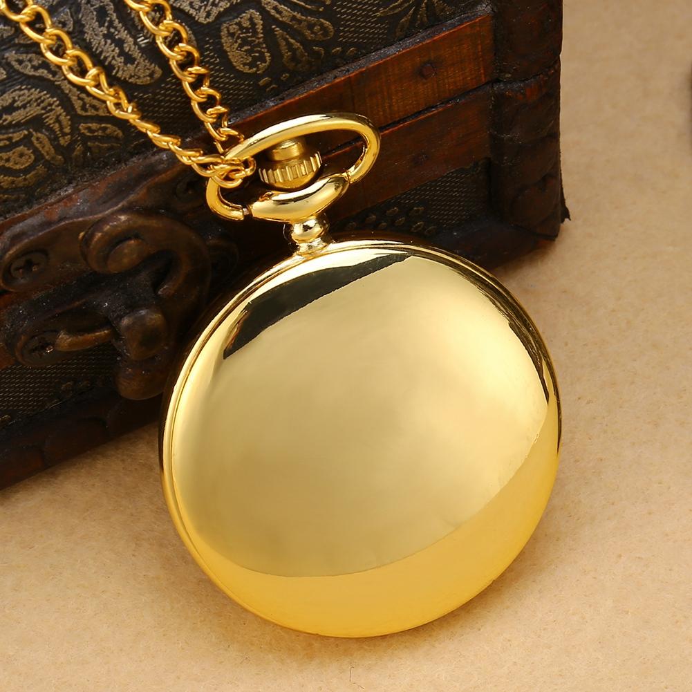 Классические кварцевые аналоговые гладкие карманные часы с подвеской на цепочке из золота