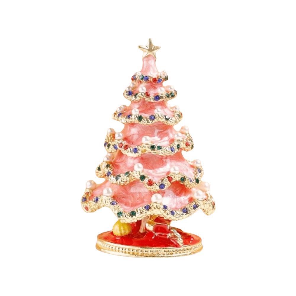 Metal Christmas Tree Ornaments Colorful Enamel Christmas Decoration Pearl Crystal Tabletop Decor Miniature Xmas Tree
