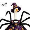 Goose Costume for Yard Decoration 1 Set Halloween Spider Outfit Pumpkin Cobweb Print Dress with Legs And Witch Hat 23-Inch Statue Bright Color