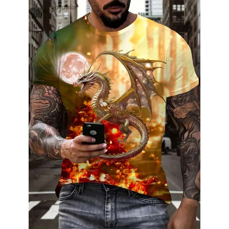Модная мужская футболка с рисунком дракона, 3D-принт, Harajuku Street, короткий рукав, O-образный вырез, футболки, свободные футболки, повседневные топы