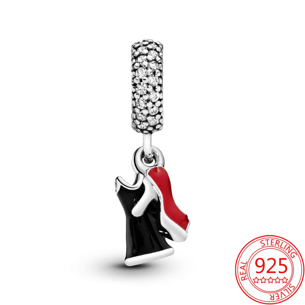 2022 Vintage 925 Sterling Silver 3D Enamel Lipstick High Heel Dress Charm Fit Fashion Bracelets Fine Jewelry Girls Party Gifts