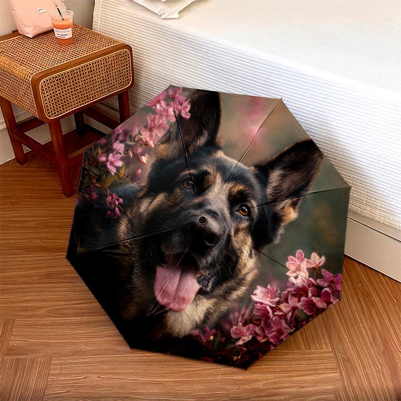 1 шт. Автоматический складной зонт - Рисунок немецкой овчарки, Портативный и складной дизайн с 8 спицами, Рождественские подарки на день рождения