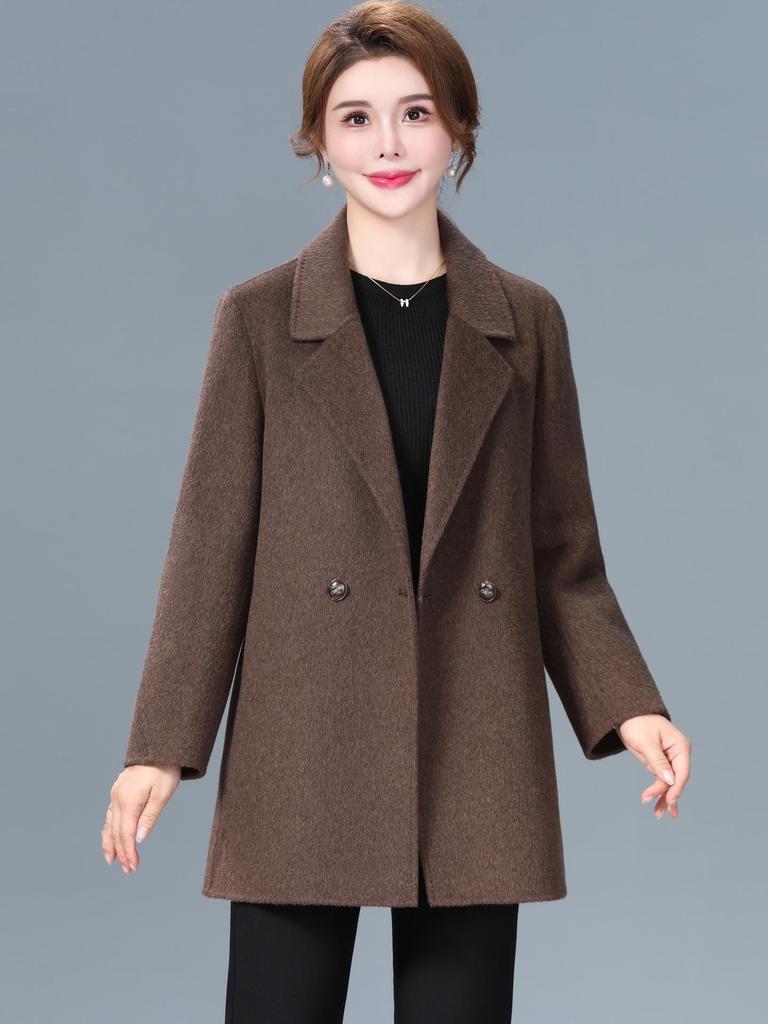 Women's Double-Faced Cashmere Wool Coat - Mid-Length, Autumn/Winter 2025 Collection for Middle-Aged and Elderly Mothers.