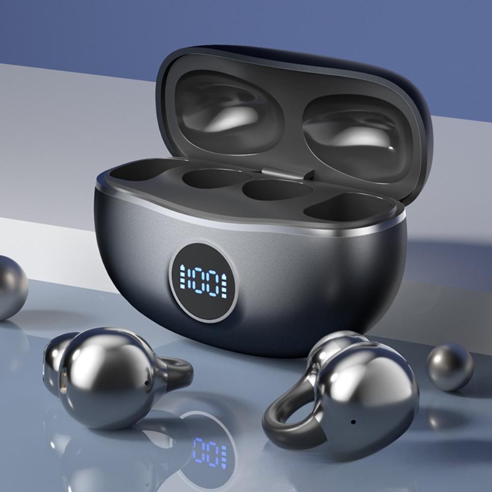Clip on Headphones Open Ear Wireless Bluetooth 5.4 LED Display Earbuds with Mic,Noise Cancelling,Comfortable Sports Earphones