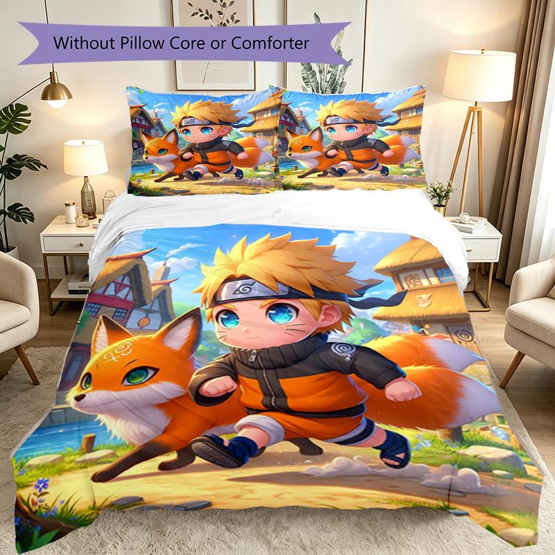 3pcs Game Role Naruto Duvet Cover Set, Home Printed Bedding Set, Breathable and Cozy Bedclothes Suitable For Festival Decor