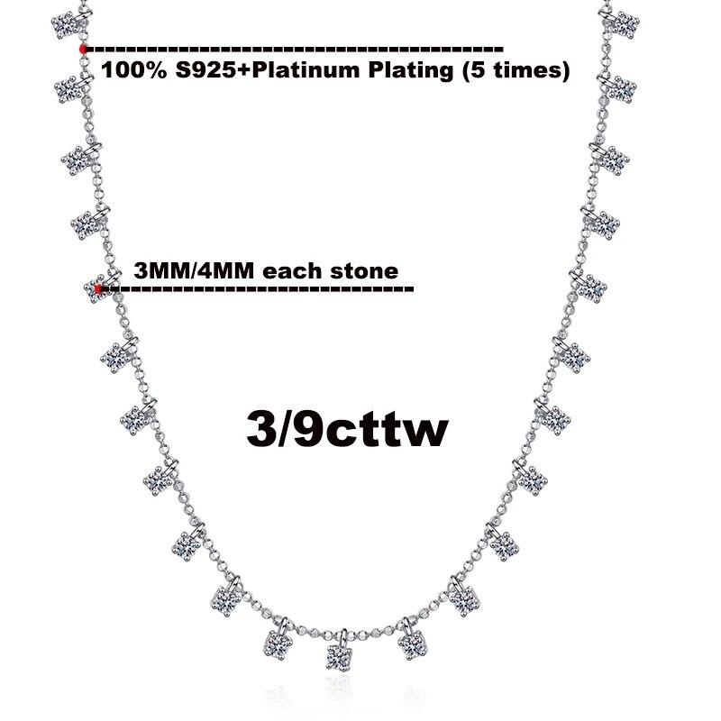 D цвет 3/9ct полное ожерелье из муассанита для женщин сверкающий кулон свадебное серебро 925 пробы ювелирные изделия 45 см ожерелье круглой огранки
