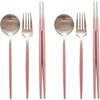 Menard Stella Cutlery Set for 2, Silver Pink, 2p Spoons + 2p Chopsticks + 2p Forks, Korean Popular Tableware