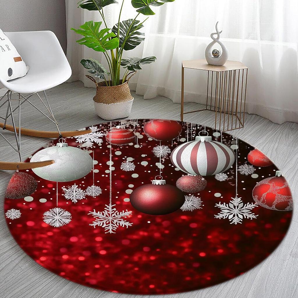Красный Рождественский Шар Круглый Ковер Снежинка Xmas С Рождеством Зимний Праздник для Прихожей Гостиной Спальни Домашний Декор
