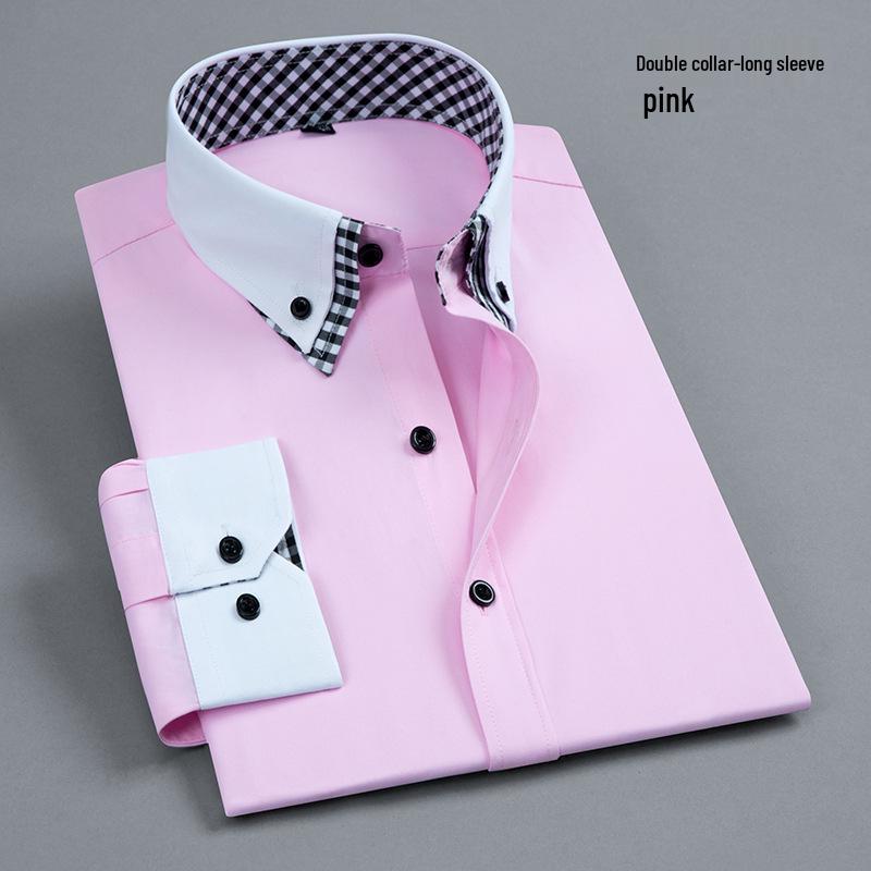 Мужская не требующая глажки, устойчивая к сминанию, рубашка в стиле бизнес-кэжуал с длинным рукавом и цветными блоками