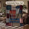 Quilt Theme Throw Blanket Custom Name Text Personalized Blanket Soft Cozy Blanket for Home Sofa Bed