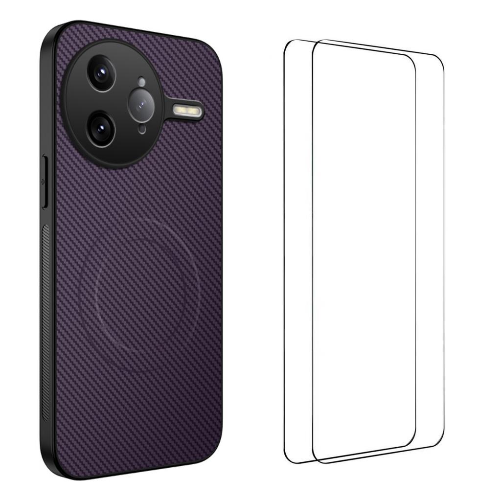 For Xiaomi Poco F7 Ultra 5G/Xiaomi Redmi K80 Pro 5G Magnetic Case WANLONFENG TQ1 Series Carbon Fiber Texture PC TPU Phone Cover with 2Pcs Screen Films