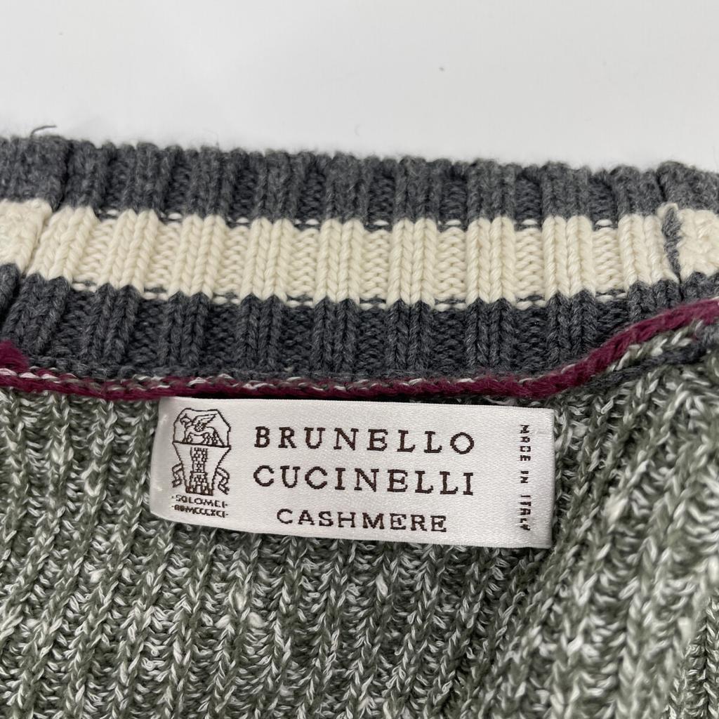 Brunello Cucinelli Зеленый хлопковый x кашемировый x шелковый x нейлоновый кардиган на пуговицах, топ 44 Зеленый серый Б/У