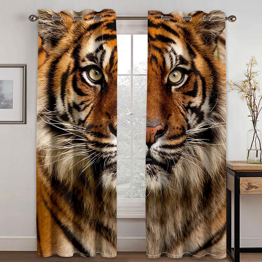 Leopard Tiger Wolf Lion 3D Digital Printing Curtains For Kids Bedroom Living Room 2 Panels Luxury Thin Window