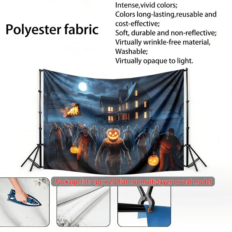 House Wall Hanging Pumpkin Halloween Party Decor Backdrop, Polyester Banner for Photo Props & Wall Hanging