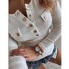 Autumn New Women's Long-sleeved Casual Button T-shirt Large Size Thin Solid Color Top